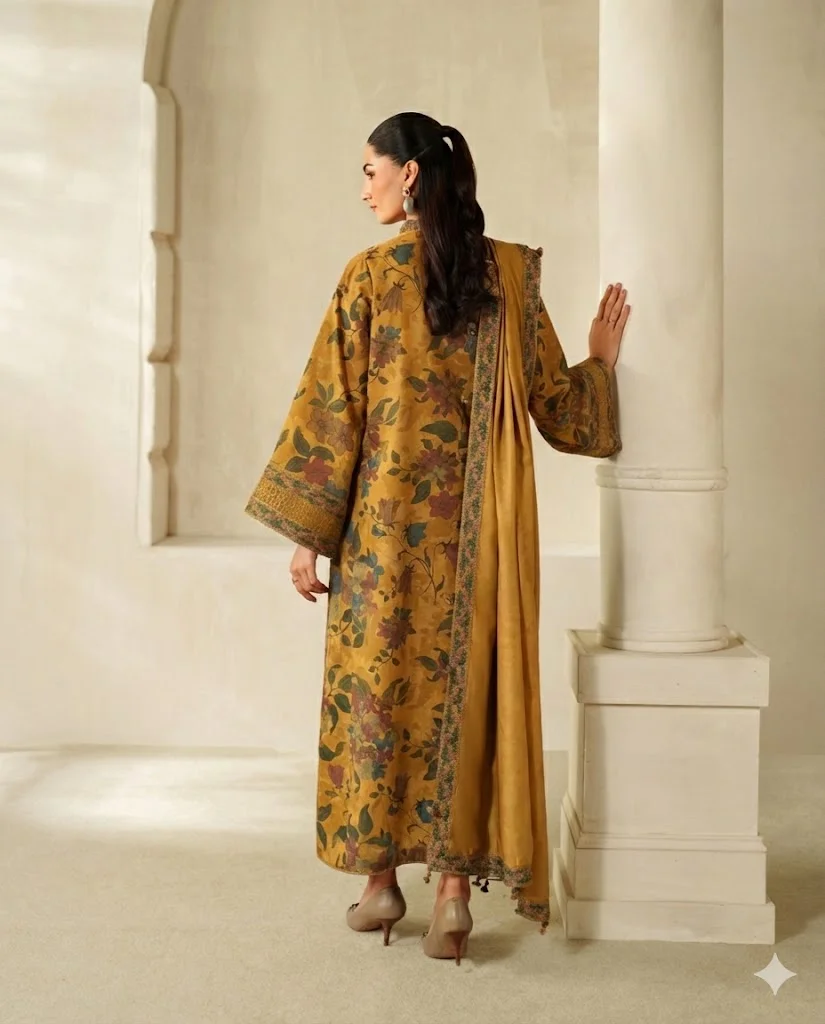 Alternative view of Baroque Mustard Luxury Printed Lawn Collection Replica