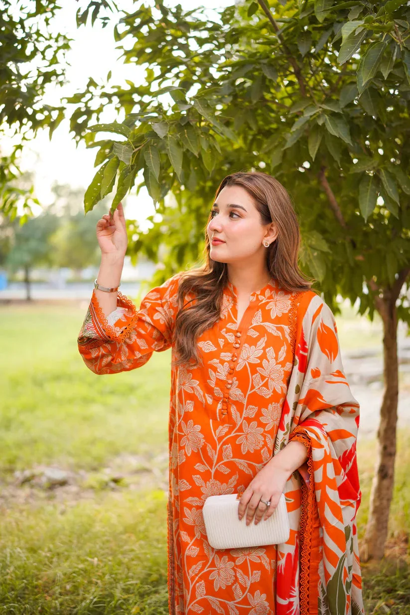 Alternative view of Aneela's Orange Luxury Printed Lawn Collection Replica
