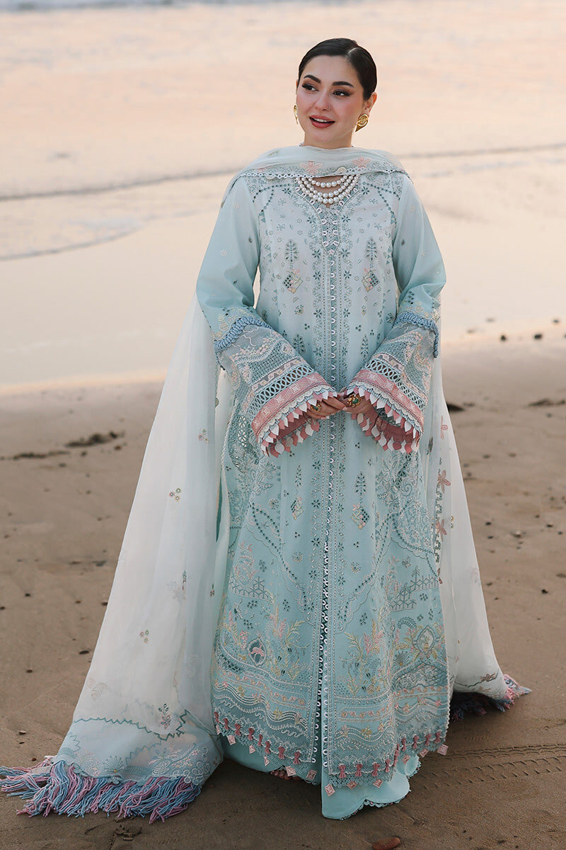 Qalamkar Sky Blue Luxury Lawn Collection Replica