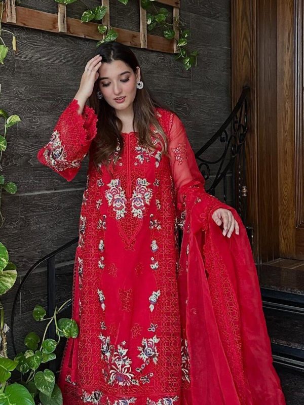Aneela's Red Luxury Lawn Collection Replica