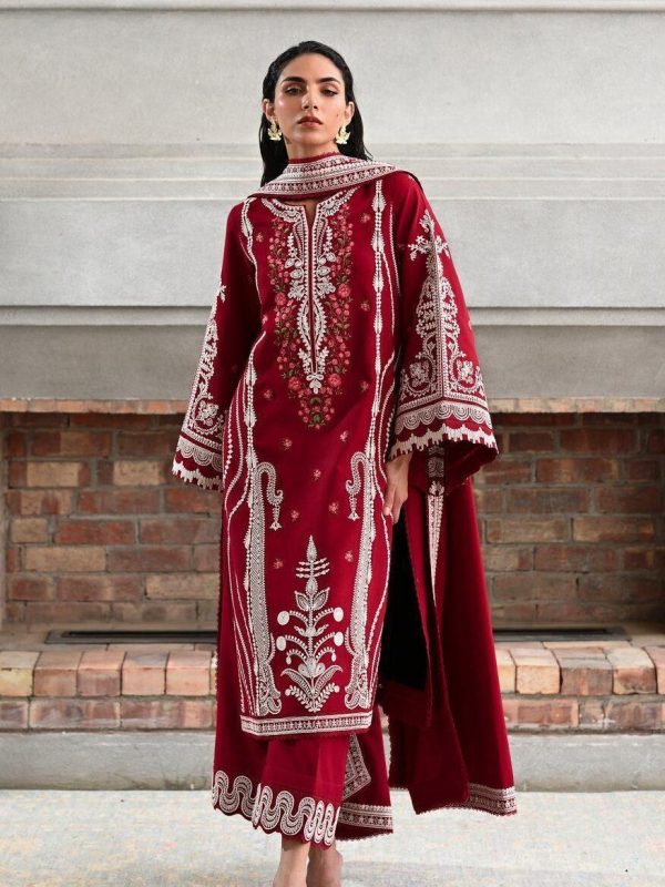 Zaib Red Luxury Lawn Collection Replica