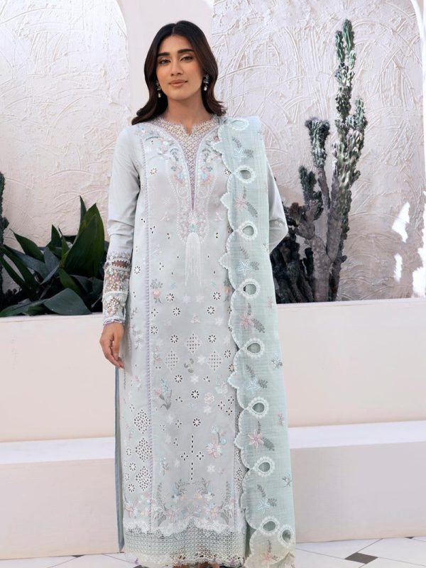 Qalamkar Sky Blue Luxury Lawn Collection Replica