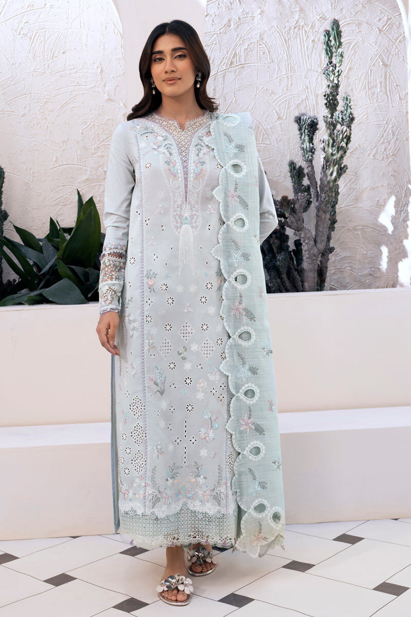 Qalamkar Sky Blue Luxury Lawn Collection Replica