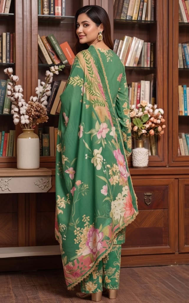 Alternative view of Aneela's Green Luxury Printed Lawn Collection Replica