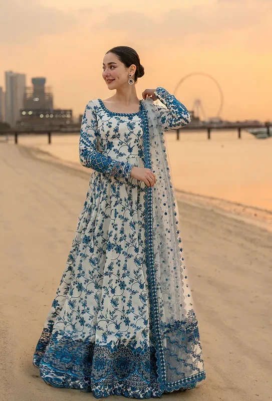 Faiza Saqlain White Luxury Lawn Collection Frock Replica