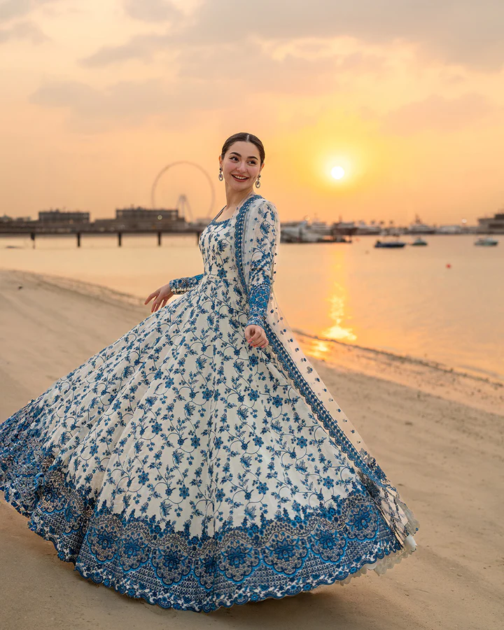 Faiza Saqlain White Luxury Lawn Collection Frock Replica - Image 3