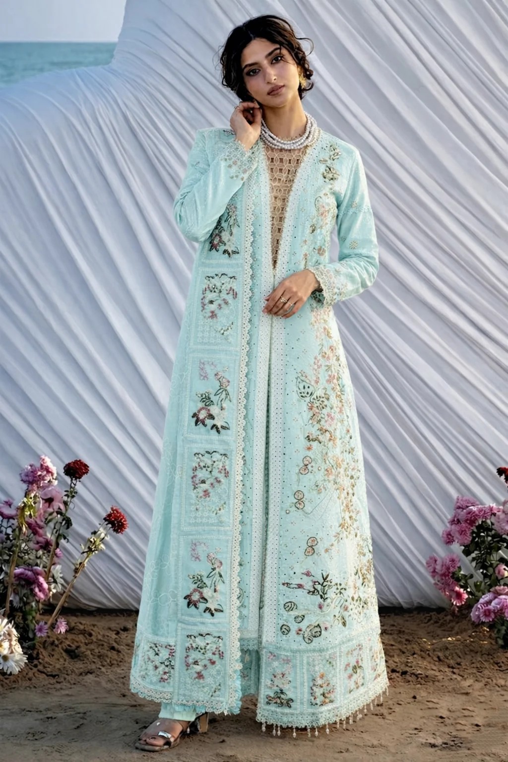Alternative view of Mahnur Seagreen Luxury Lawn Collection Replica