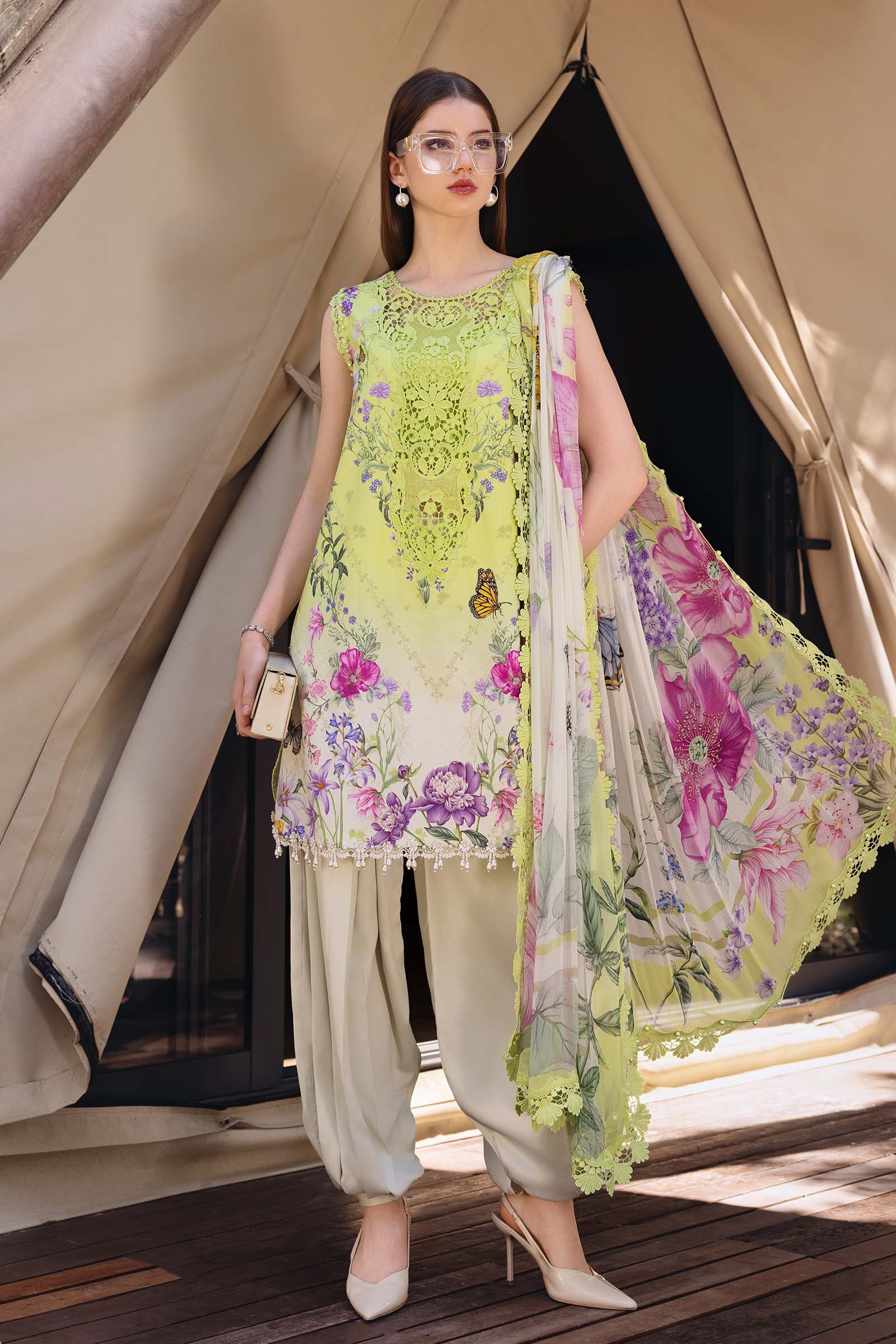 Maria B Parrot Green Luxury Printed Lawn Collection Replica