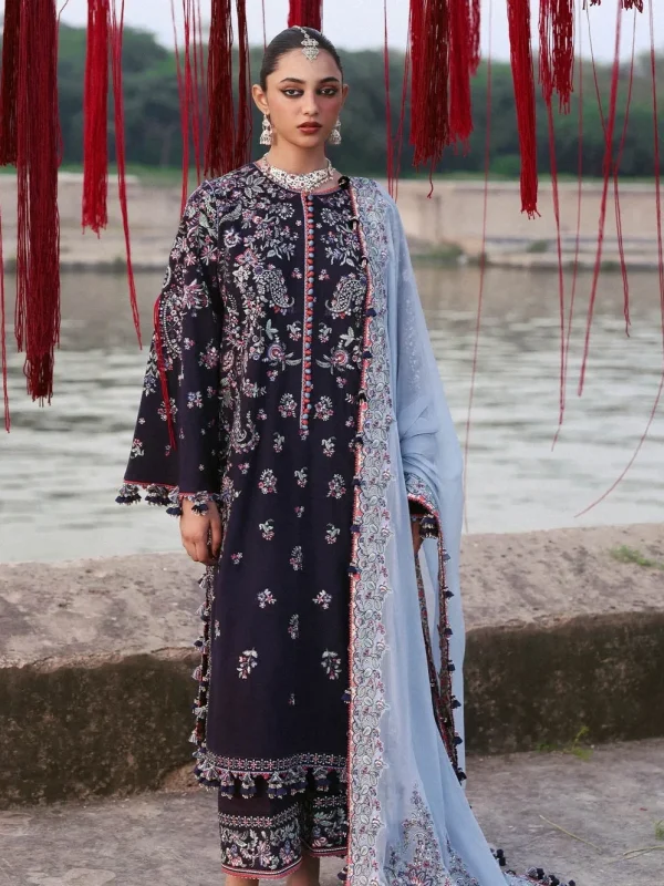 Hussain Rehar Navy Blue Luxury Lawn Collection Replica