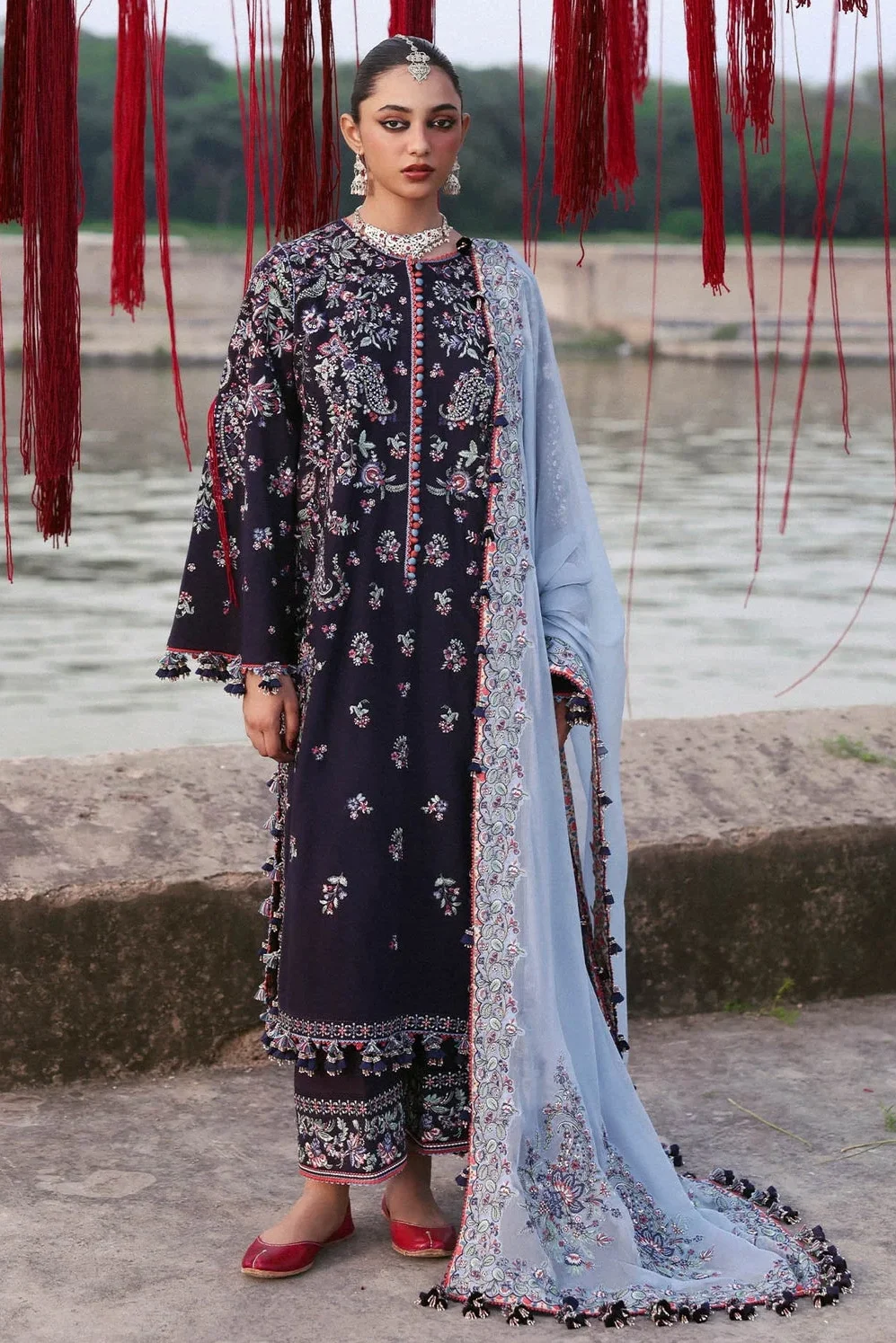 Hussain Rehar Navy Blue Luxury Lawn Collection Replica
