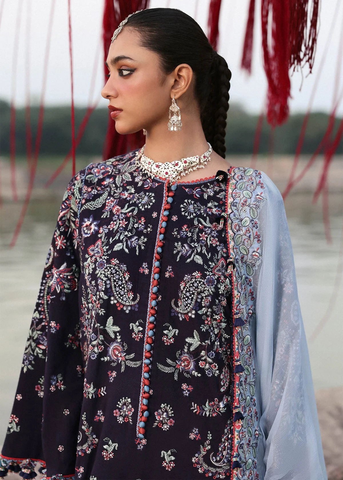 Alternative view of Hussain Rehar Navy Blue Luxury Lawn Collection Replica