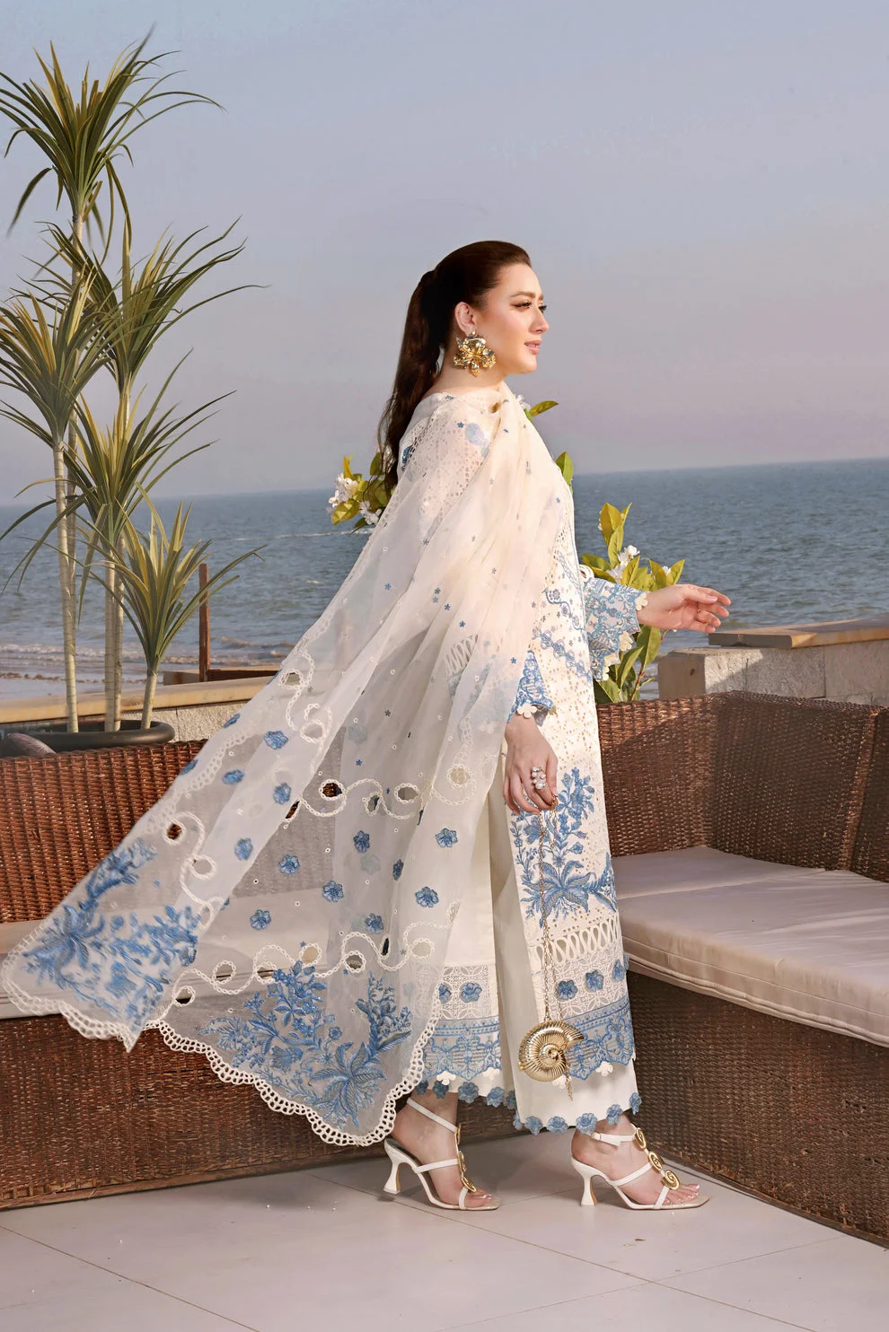 Alternative view of Aneela's White Luxury Lawn Collection Replica
