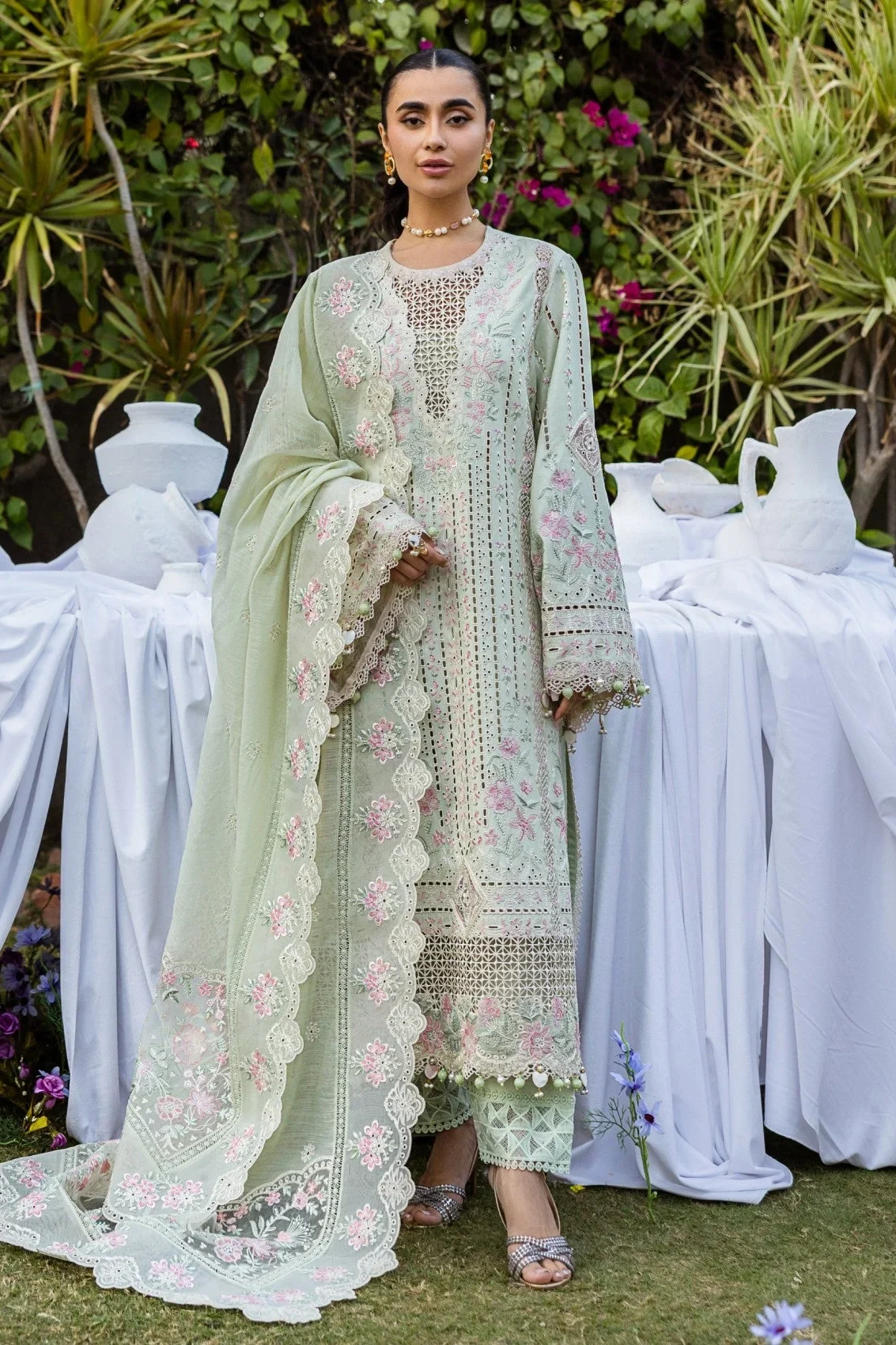 Akbar Aslam Mint Green Luxury Lawn Collection Replica