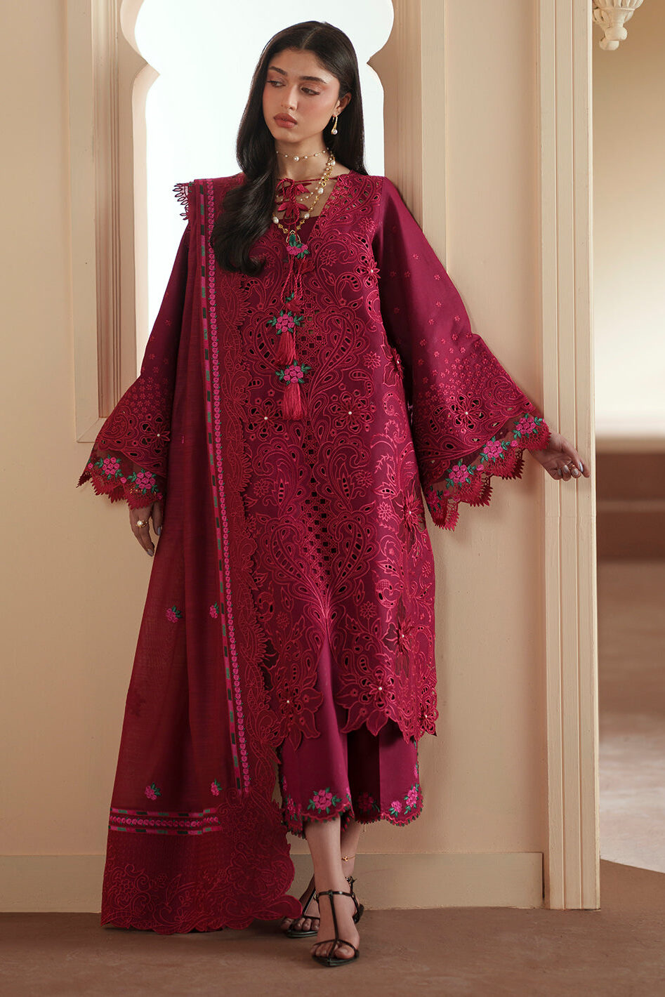 Bin Ilyas Red Luxury Lawn Collection Replica