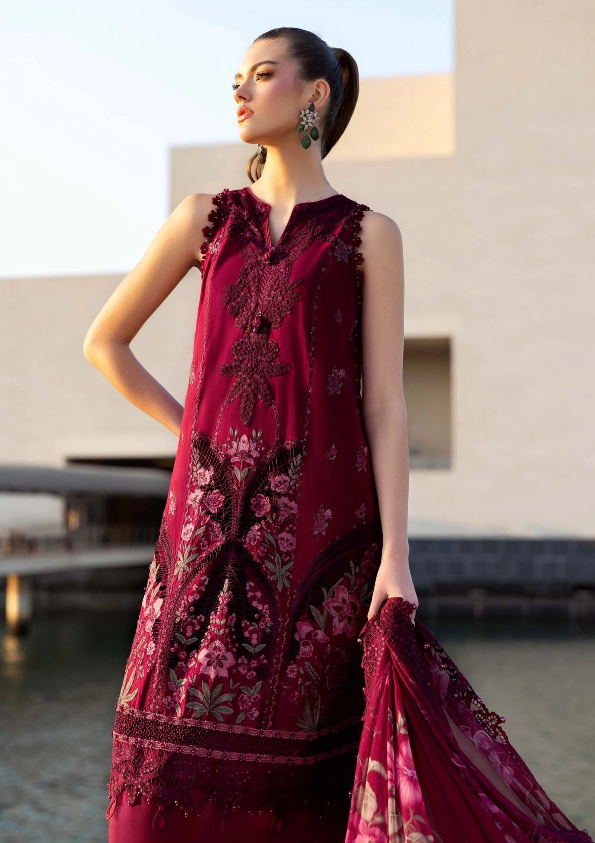 Alternative view of Maria B Maroon Luxury Lawn Collection Replica