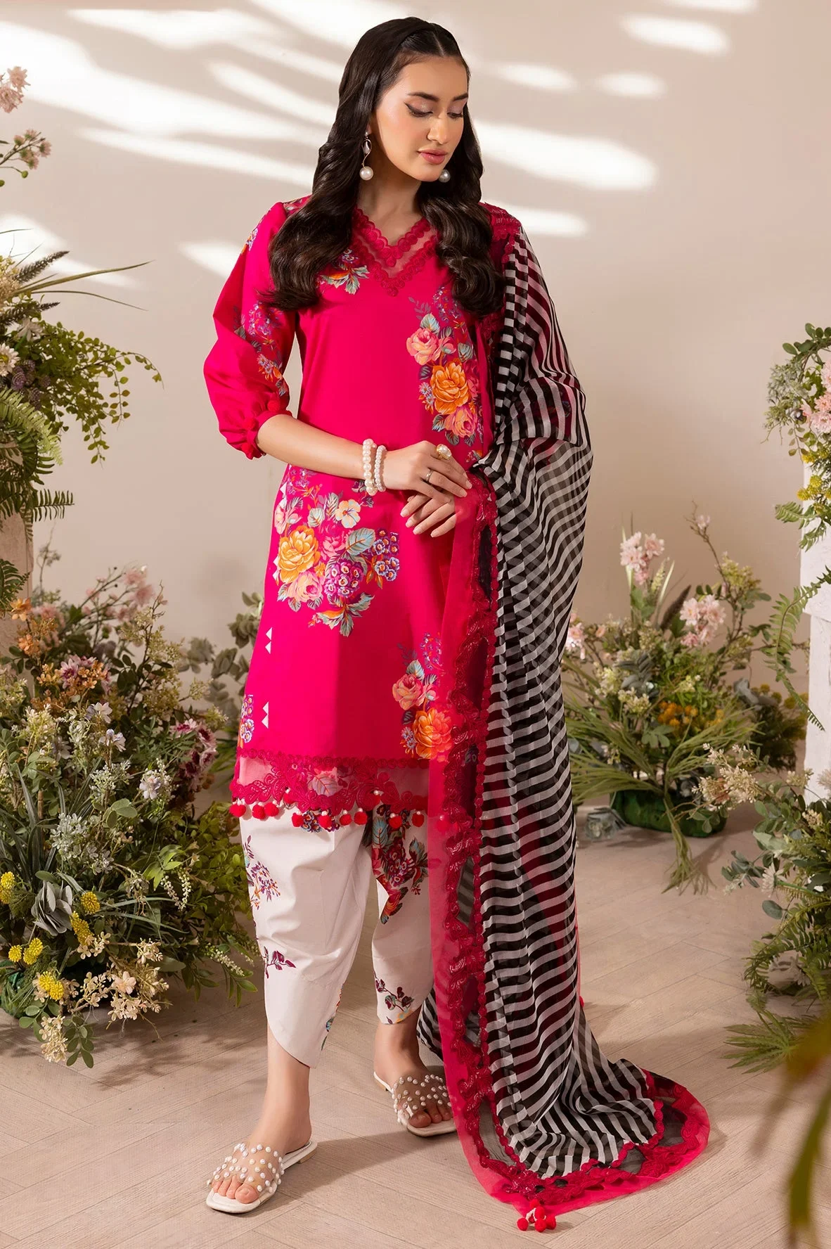 Charizma Shocking Pink Luxury Printed Lawn Collection Replica