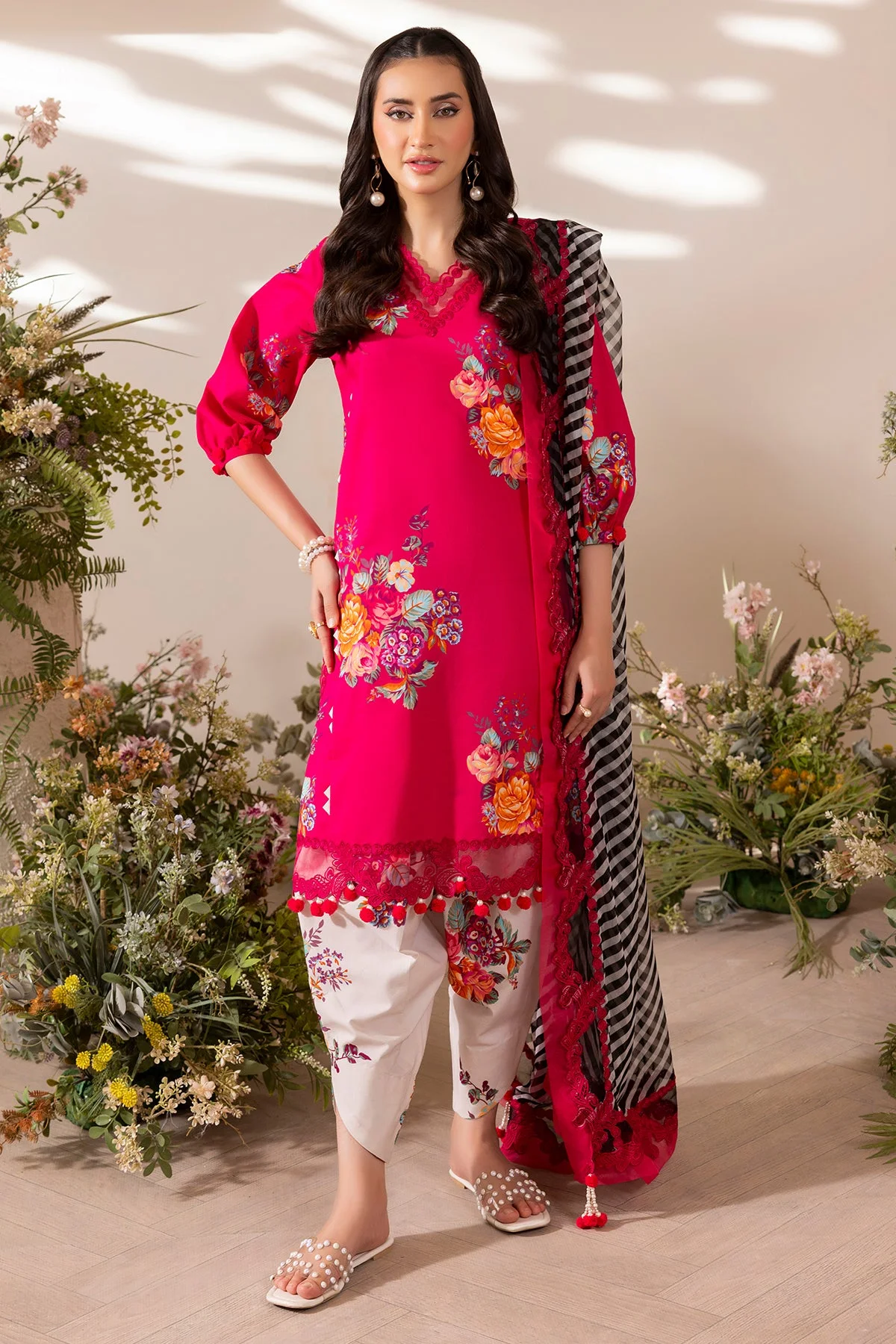 Alternative view of Charizma Shocking Pink Luxury Printed Lawn Collection Replica