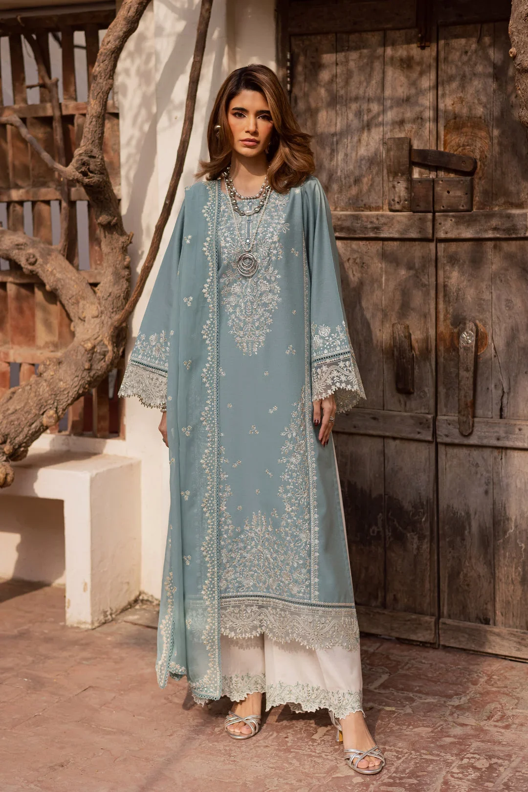 Batik Sky Blue Luxury Lawn Collection Replica