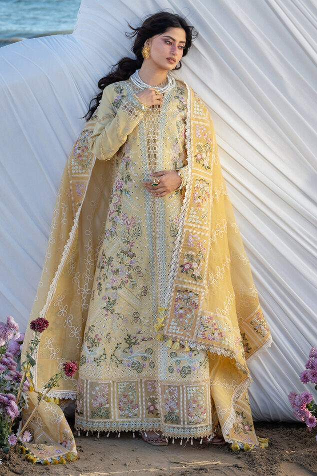Mahnur Yellow Luxury Lawn Collection Replica
