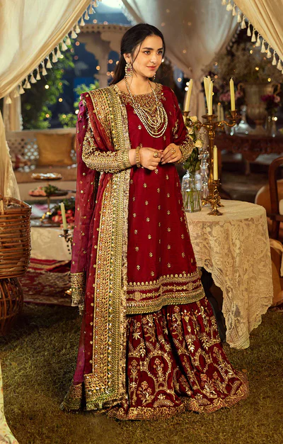 Alternative view of Maria B Red Formal Gharara Collection Chiffon Replica