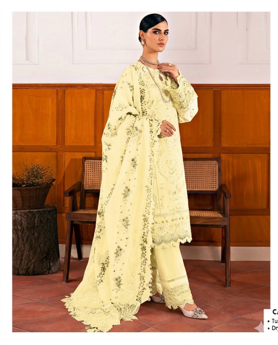 Alternative view of Baroque Yellow Luxury Lawn Collection Replica