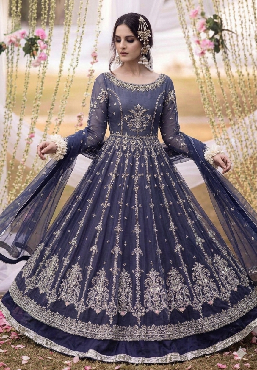 Alternative view of Faiza Saqlain Royal Blue Net Collection Replica