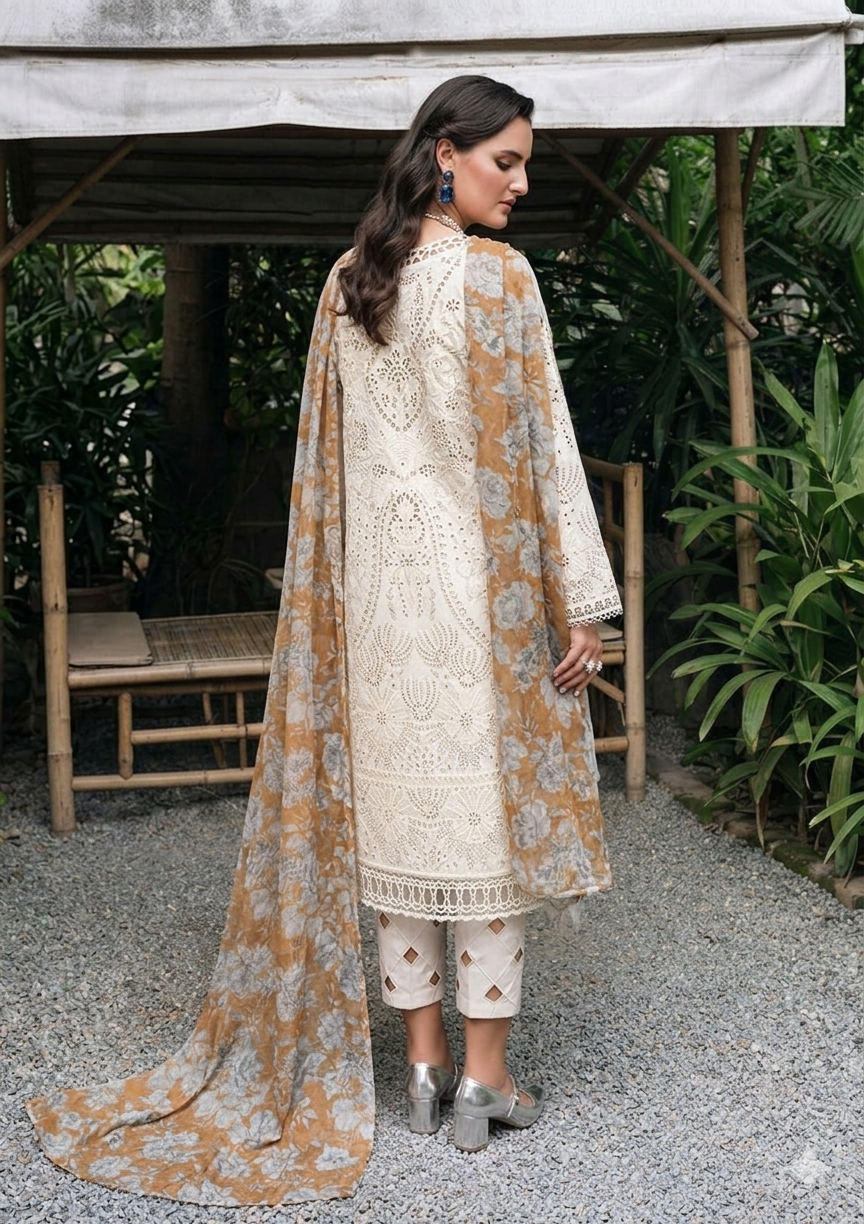 Alternative view of Mysie Off-White Luxury Lawn Collection Replica