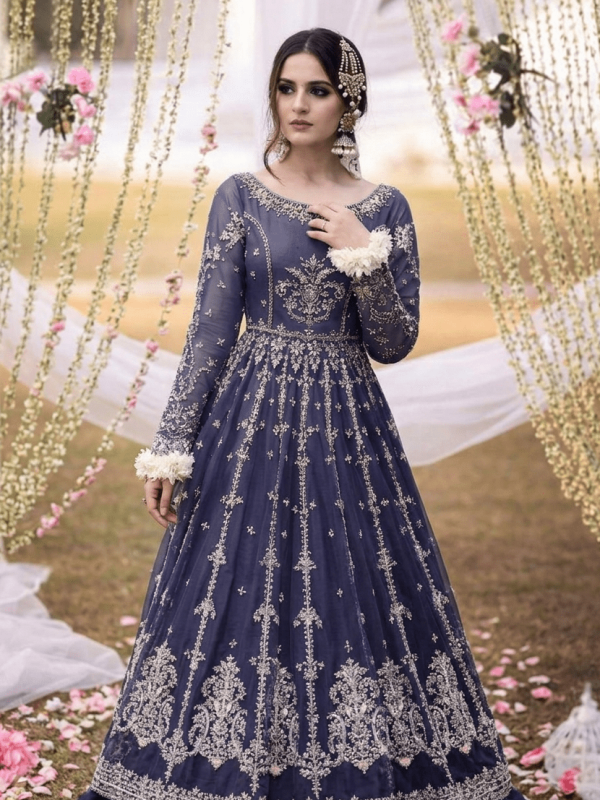 Faiza Saqlain Royal Blue Net Collection Replica