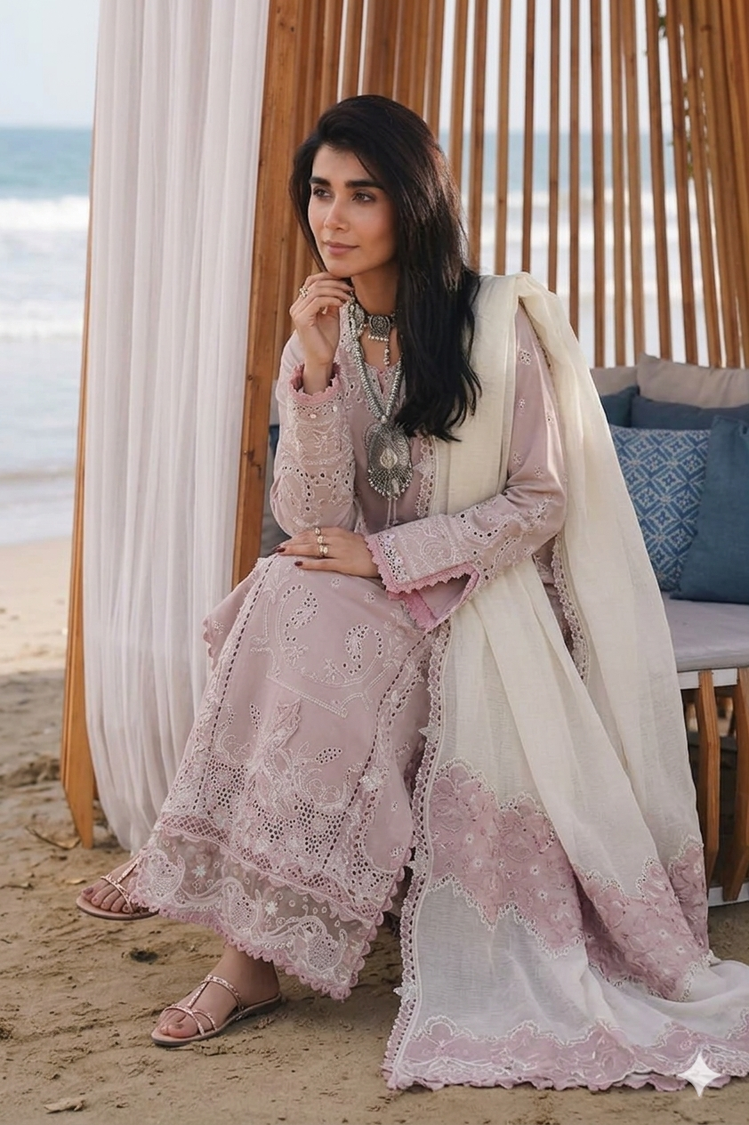 Qalamkar Purple Luxury Lawn Collection Replica - Image 3