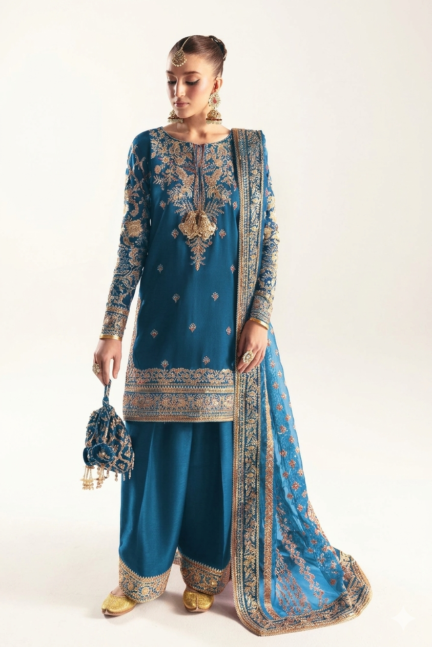 Kanwal Malik Navy Blue Formal Collection Raw Silk Replica