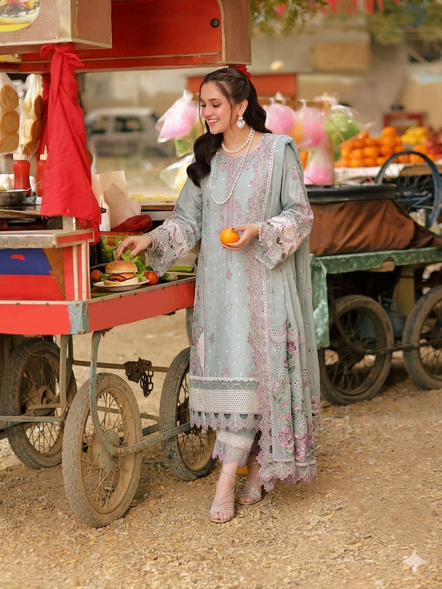 Alternative view of Aneela,s Grey Luxury Lawn Collection Replica