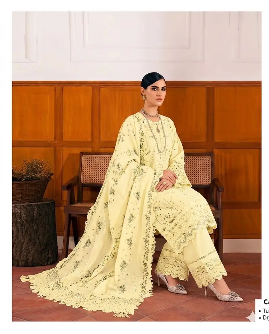 Baroque Yellow Luxury Lawn Collection Replica - Image 3