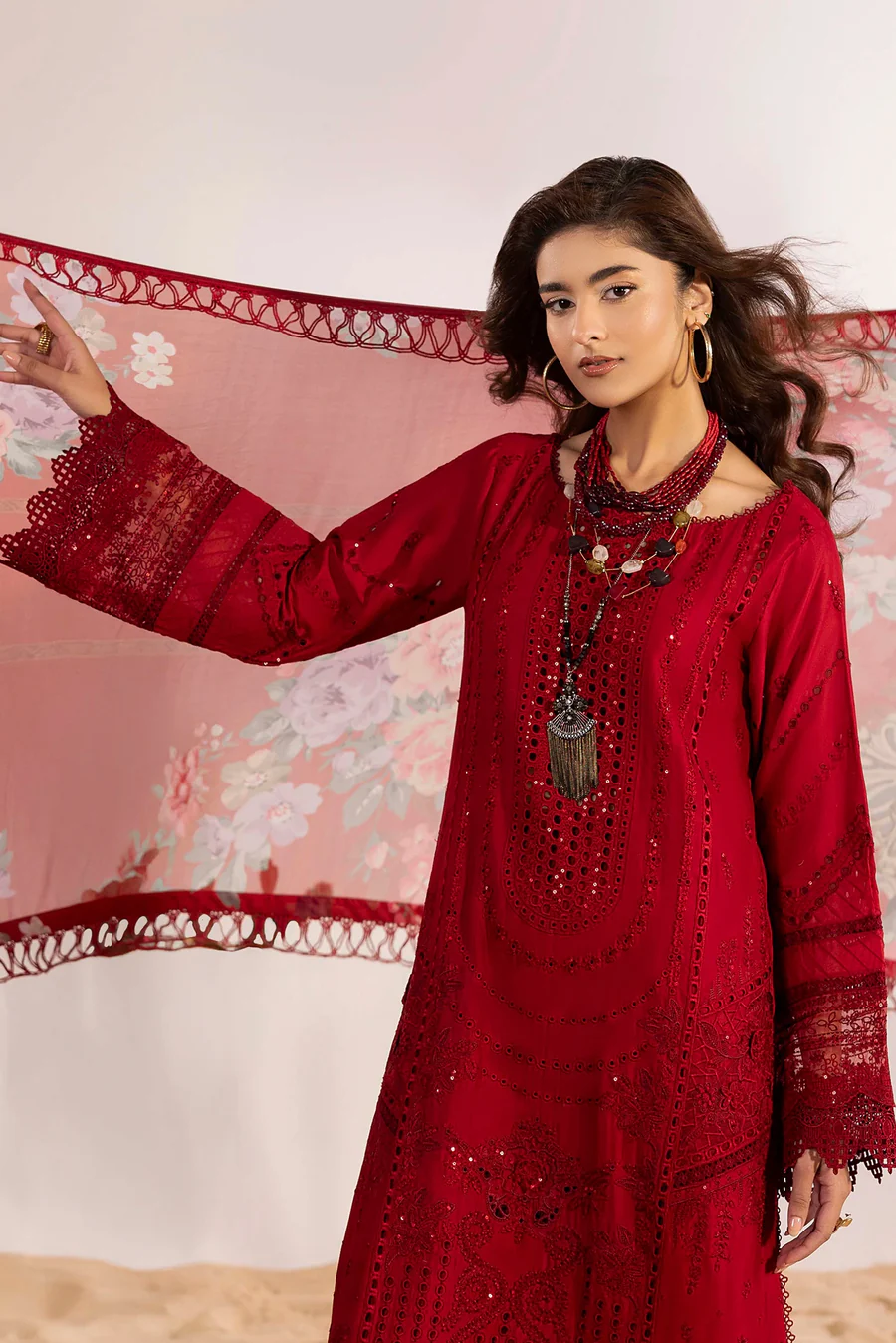 Alternative view of Adan's Masakali Red Luxury Lawn Collection Replica