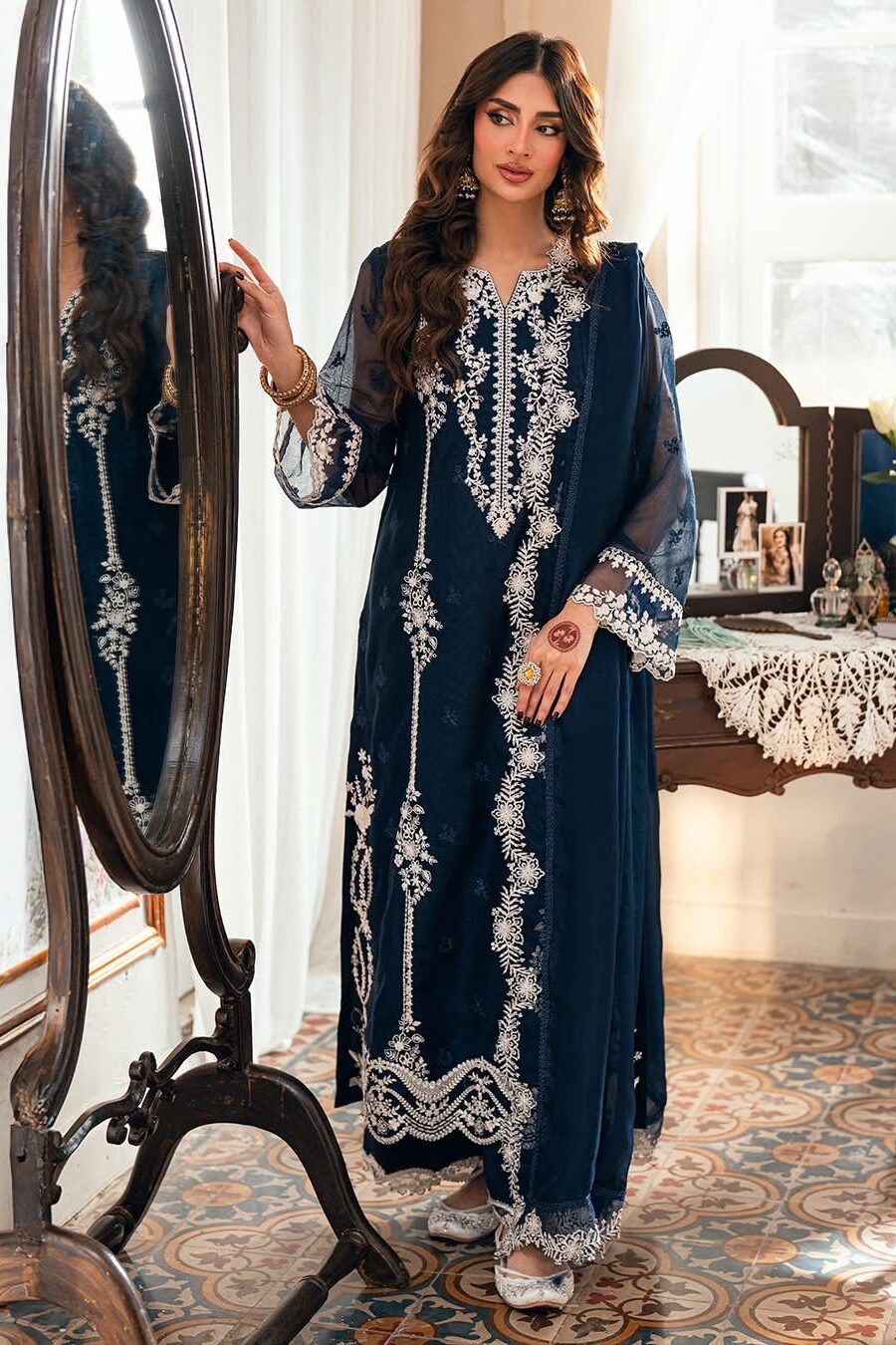 Azure Navy Blue Luxury Lawn Collection Replica