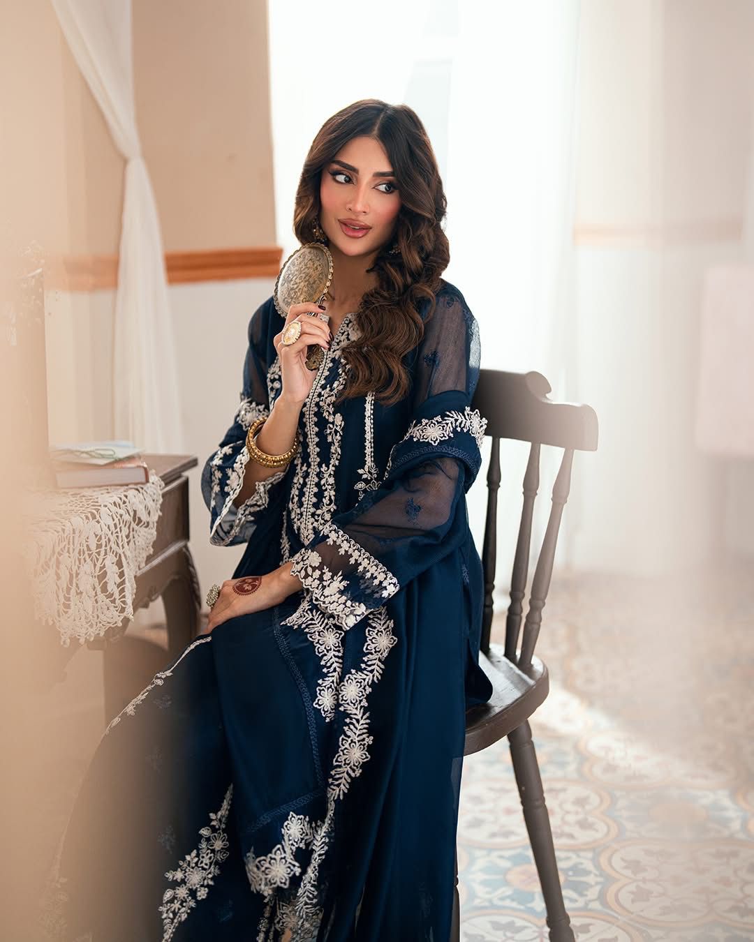 Alternative view of Azure Navy Blue Luxury Lawn Collection Replica