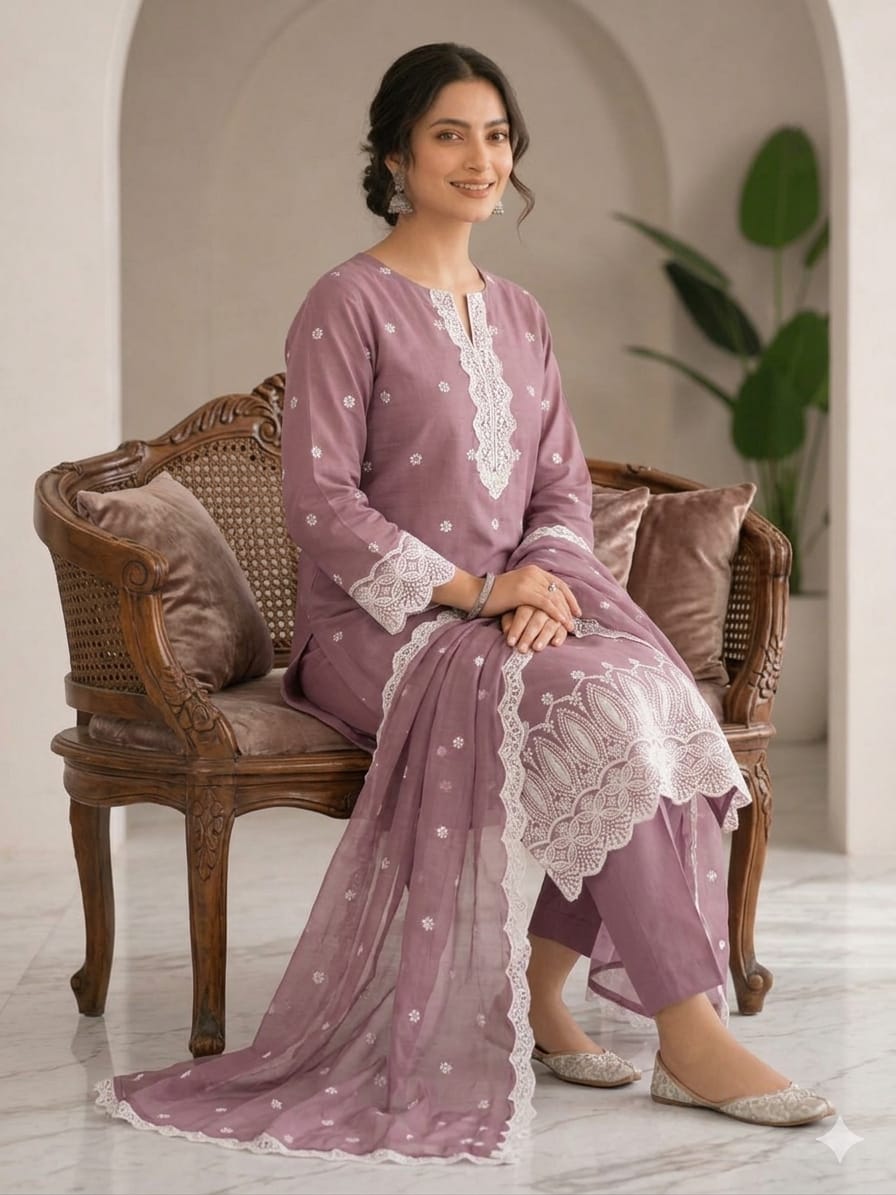 Alternative view of Shrenz Purple Luxury Lawn Collection Replica