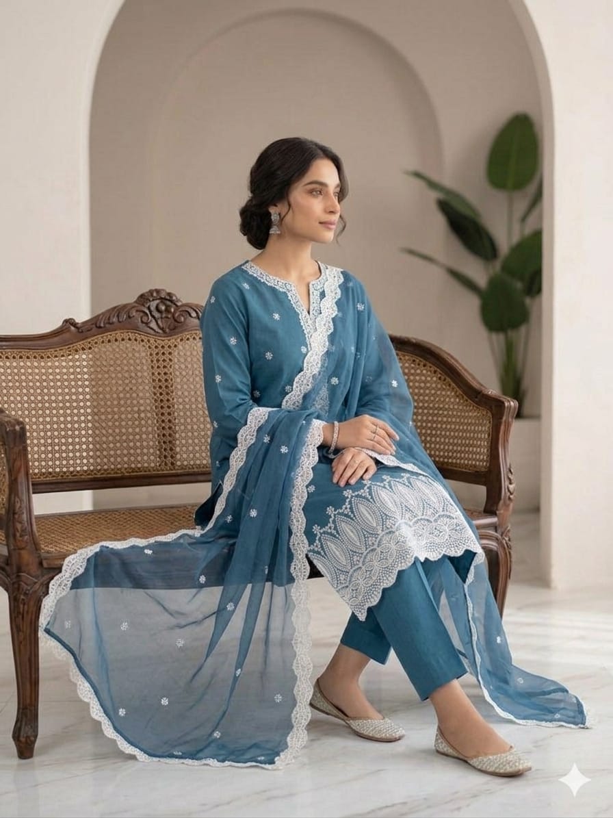 Alternative view of Shrenz Zinc Blue Luxury Lawn Collection Replica