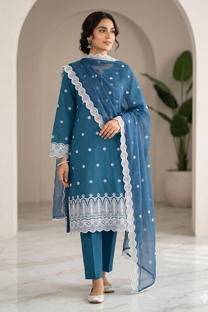 Shrenz Zinc Blue Luxury Lawn Collection Replica