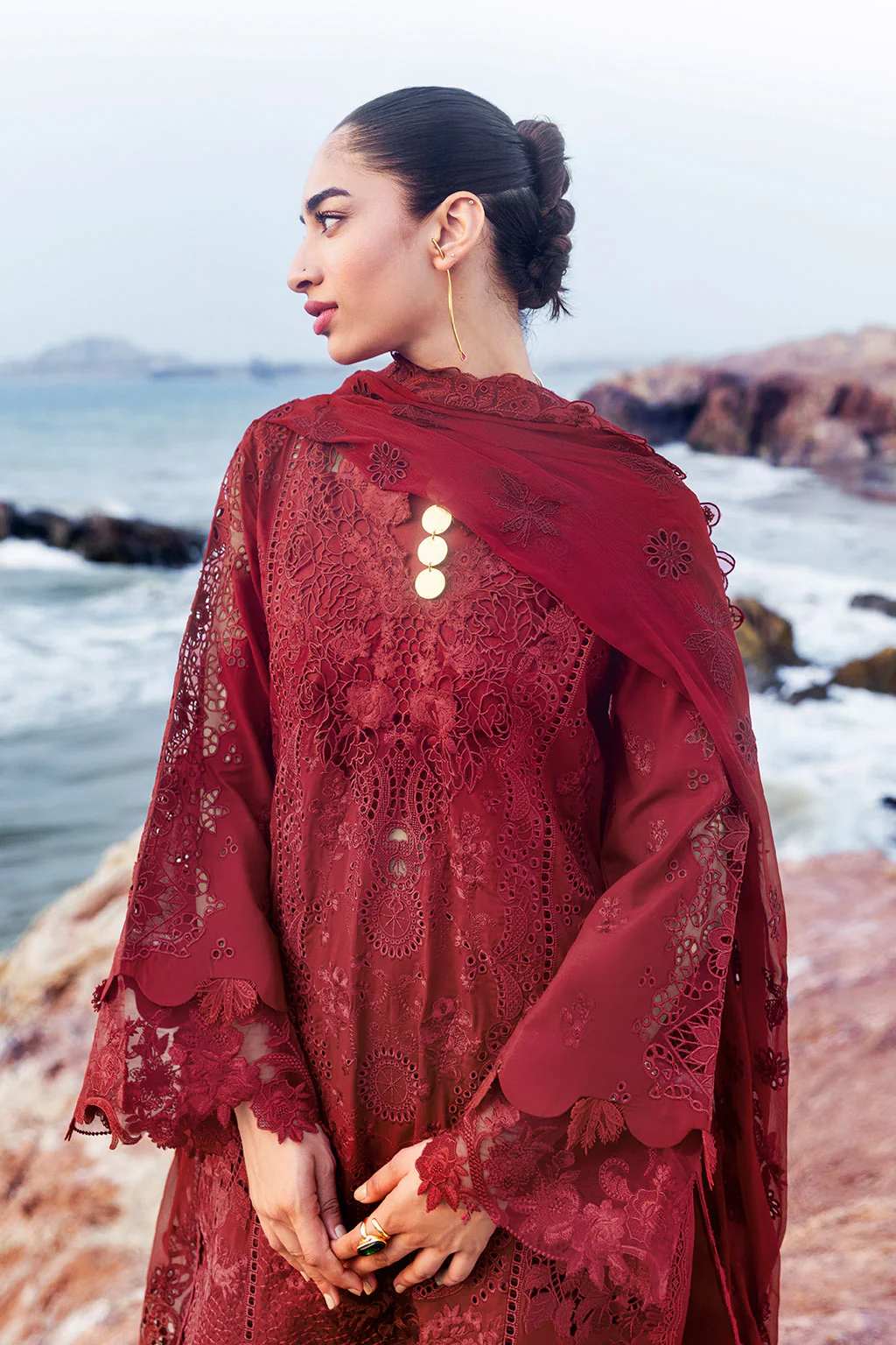 Alternative view of Afsanah Red Luxury Lawn Collection Replica