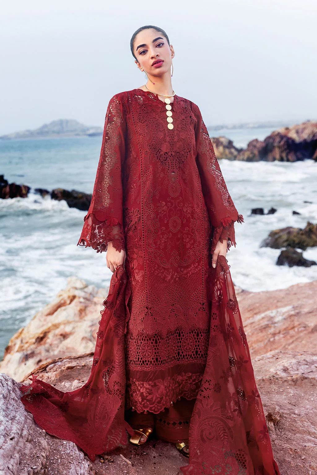 Afsanah Red Luxury Lawn Collection Replica