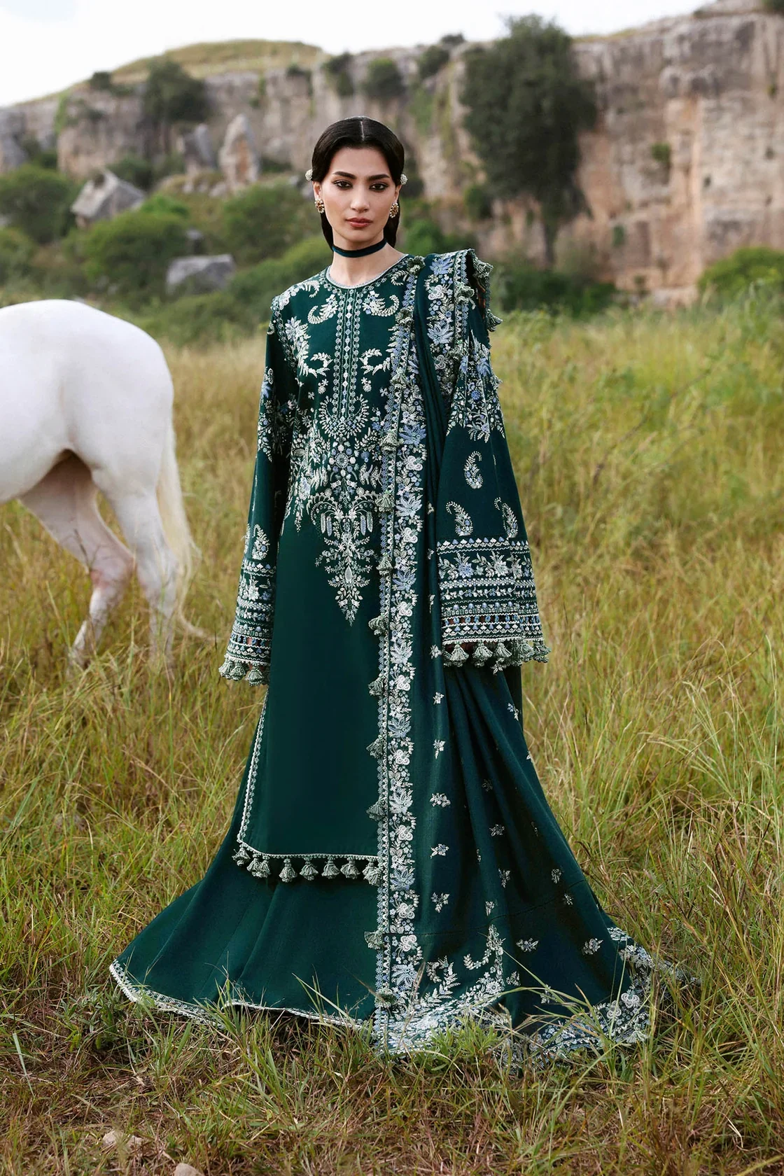 Hussain Rehar Green Luxury Lawn Collection Replica