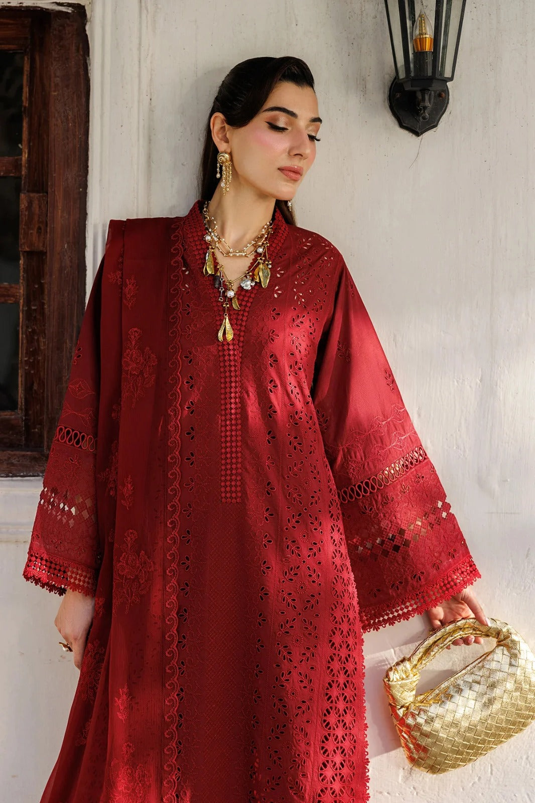 Alternative view of Alizeh Red Luxury Lawn Collection Replica