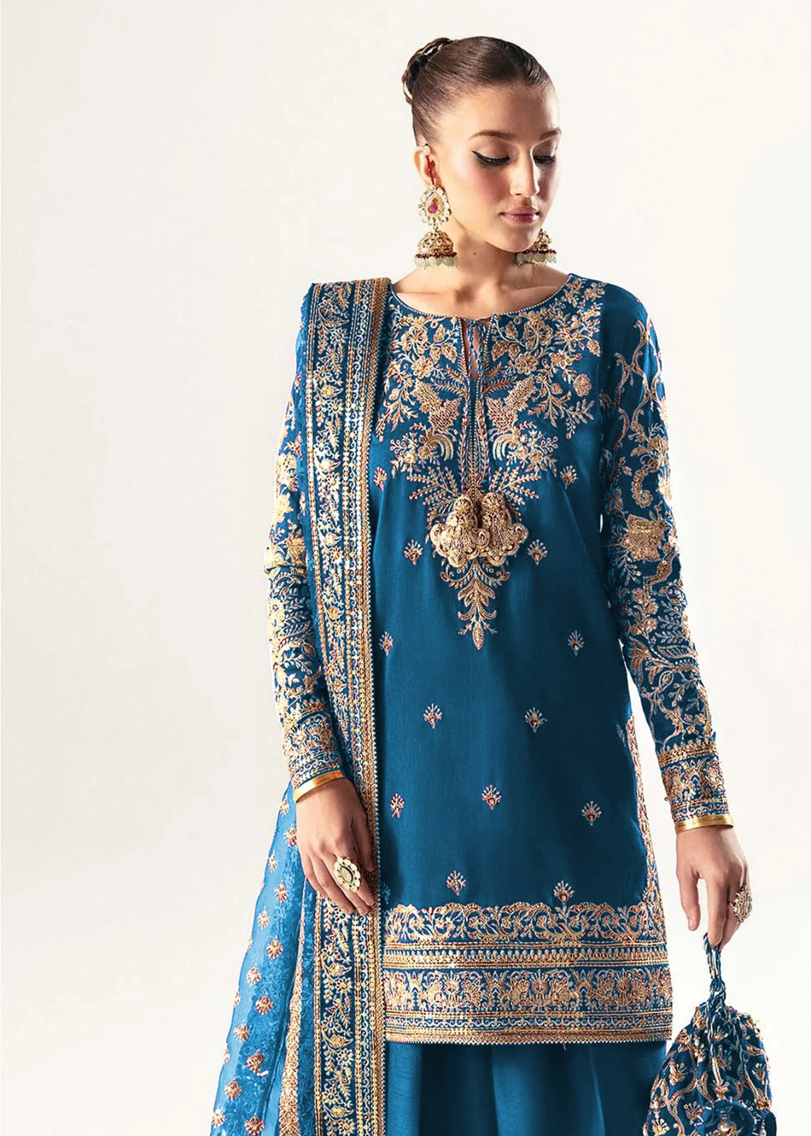 Alternative view of Kanwal Malik Navy Blue Formal Collection Raw Silk Replica