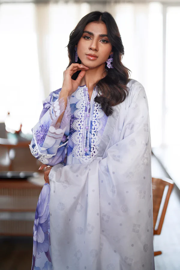 Alternative view of Baroque Purple Printed Lawn Collection Replica