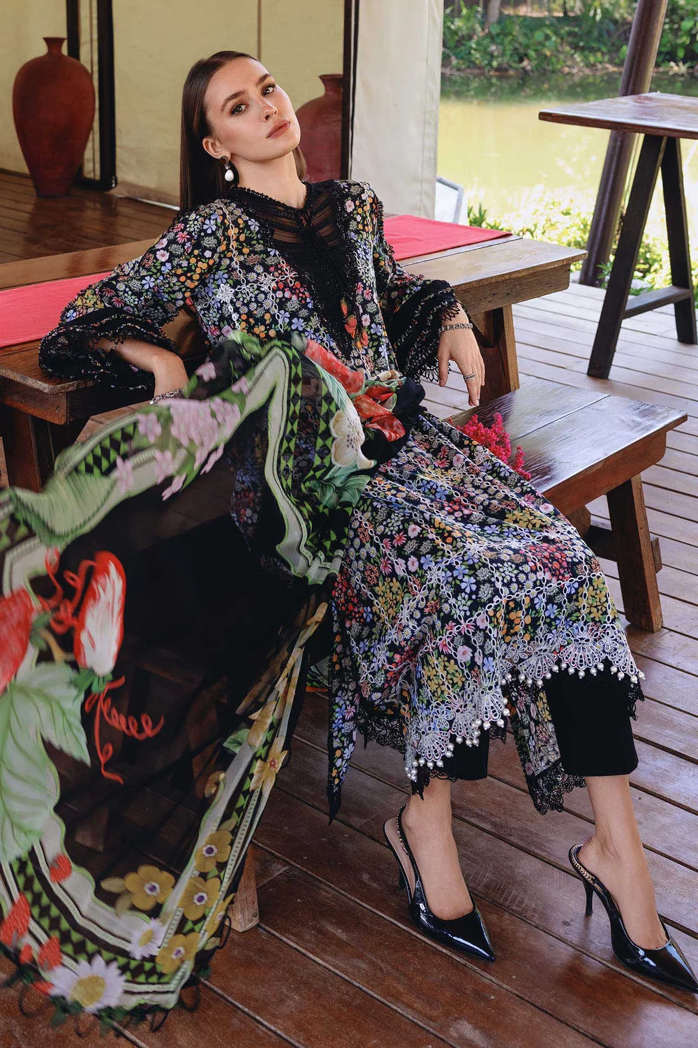 Alternative view of Maria B Black Luxury Printed Lawn Collection Replica