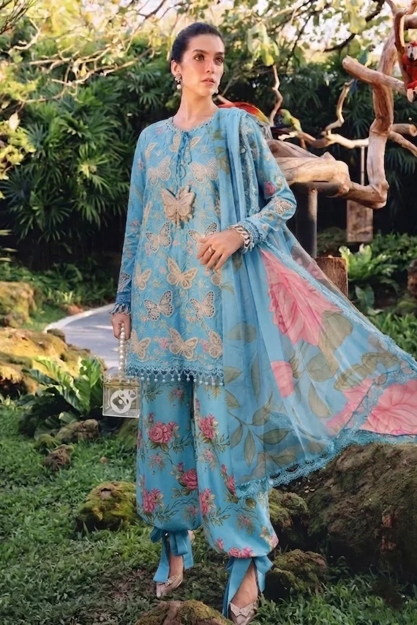 Maria b Sky Blue Luxury Printed Lawn Collection Replica
