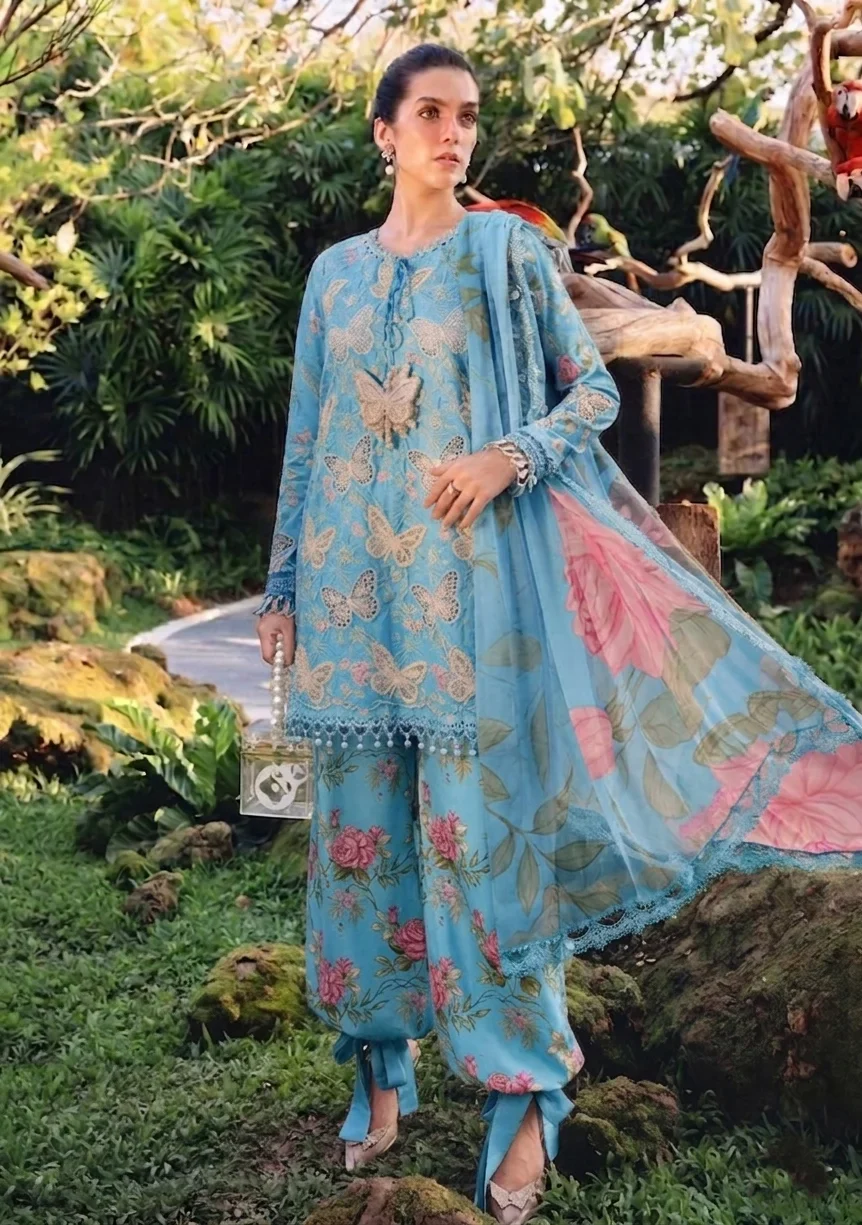 Maria b Sky Blue Luxury Printed Lawn Collection Replica