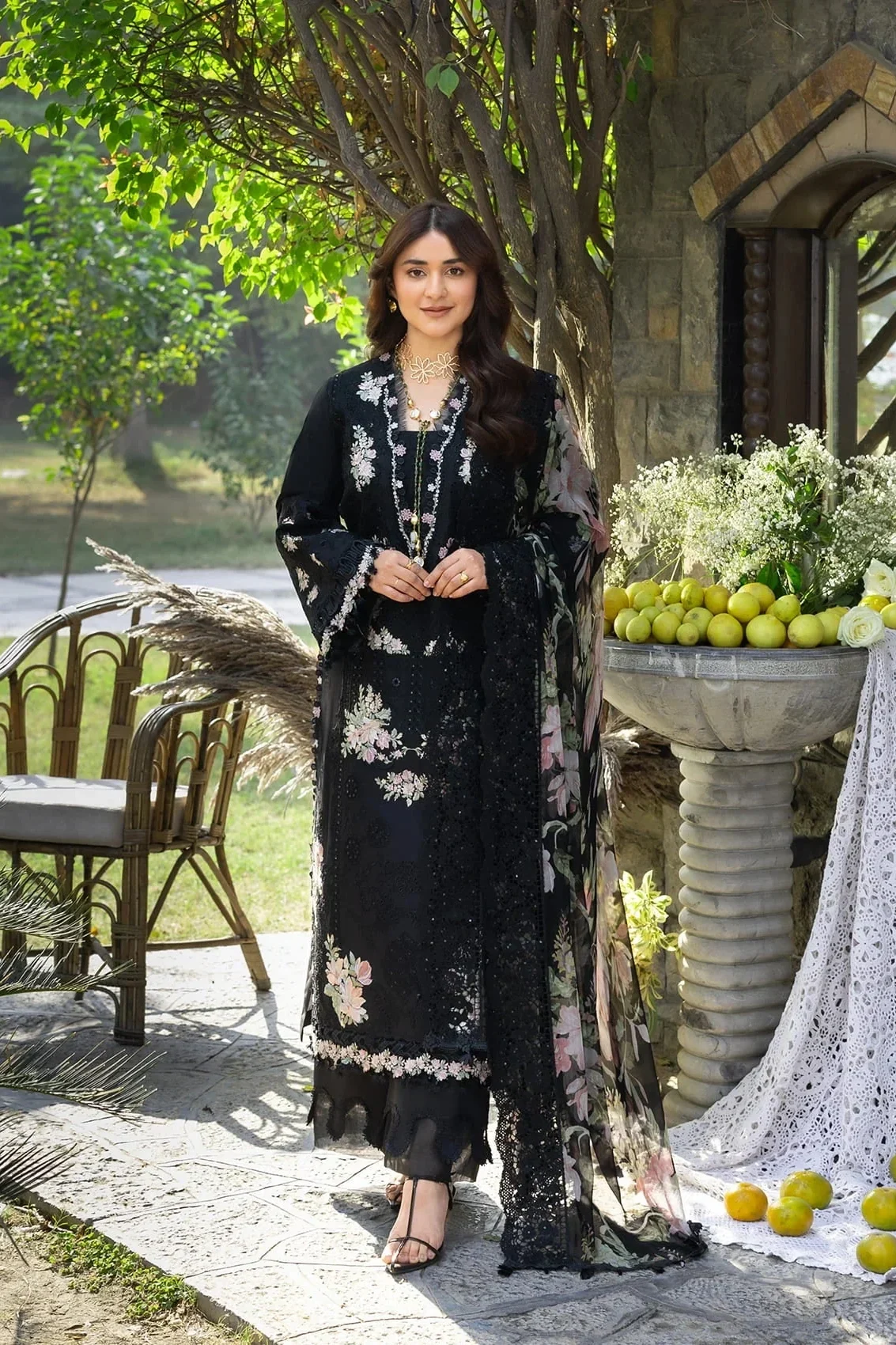 Elaf Black Luxury Lawn Collection Replica