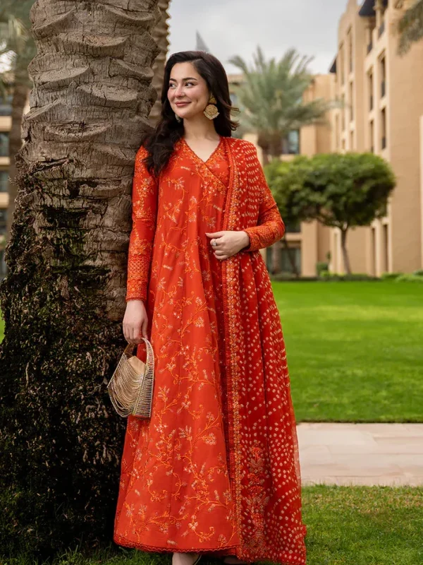 Faiza Saqlain Orange Luxury Lawn Collection Replica
