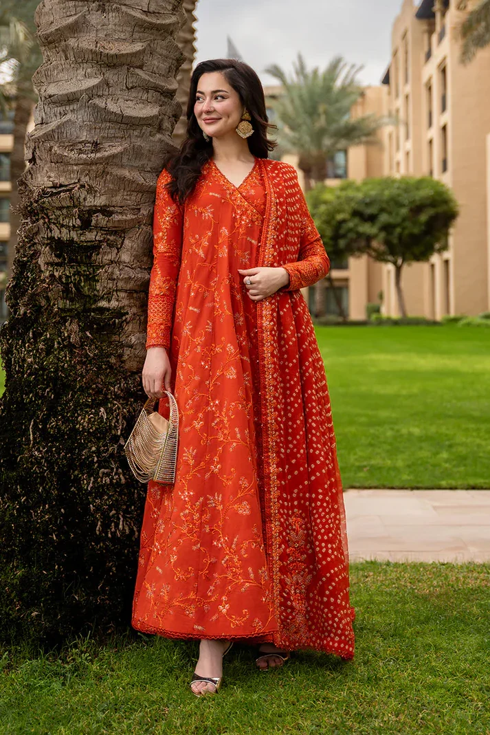 Faiza Saqlain Orange Luxury Lawn Collection Replica